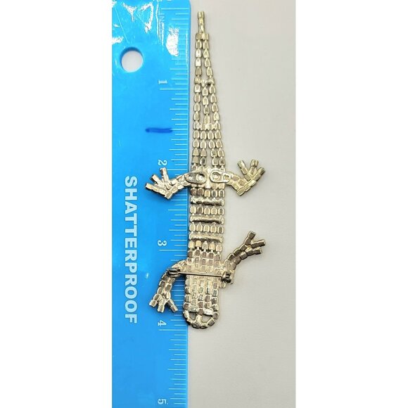 Silver Tone Clear Rhinestone Articulated Lizard Gecko Brooch Pin - Picture 6 of 7
